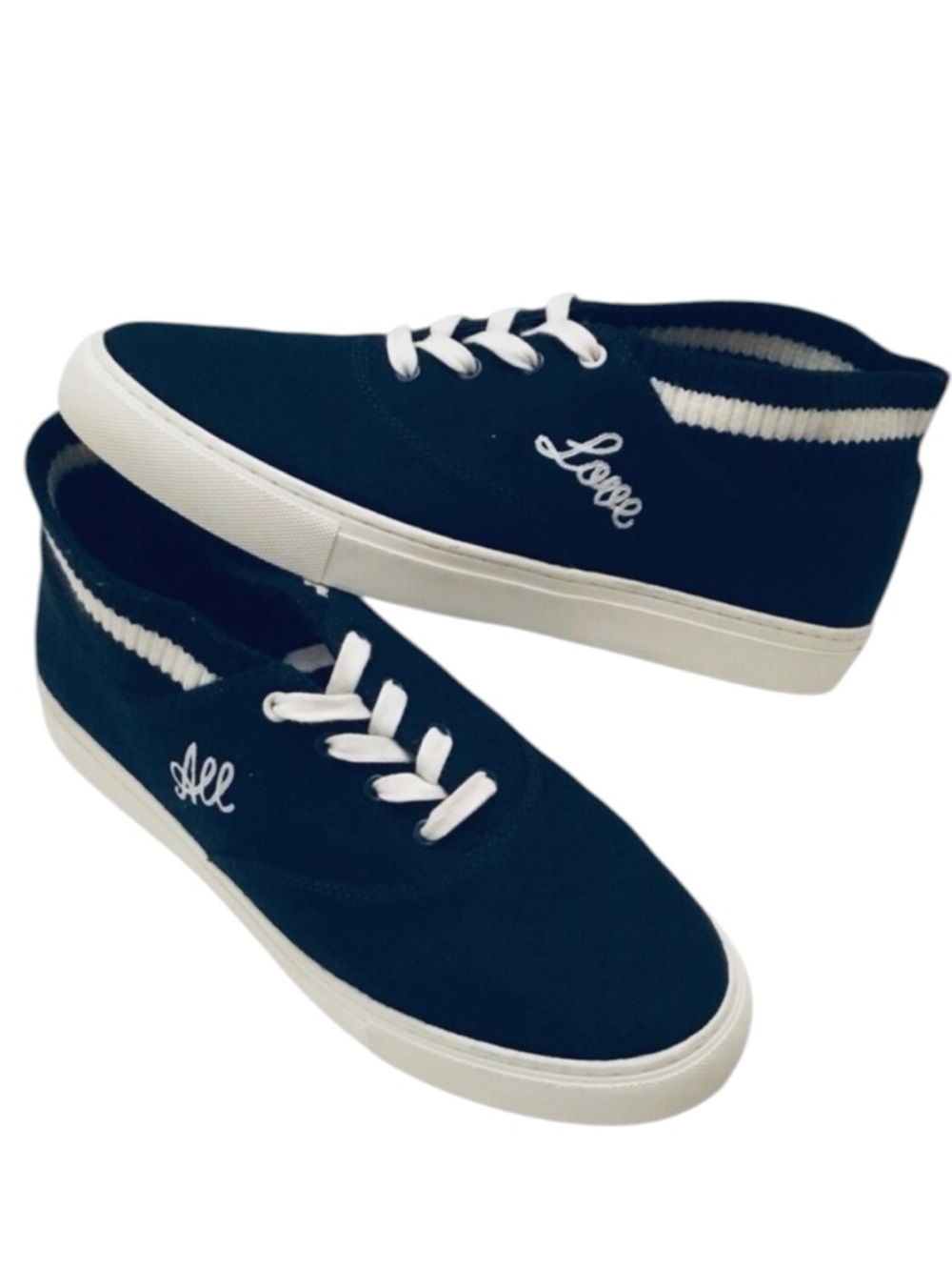 Tory Burch LOVE ALL Sneakers Retro High-top Navy Flannel Varsity Lace up Sz-10.5